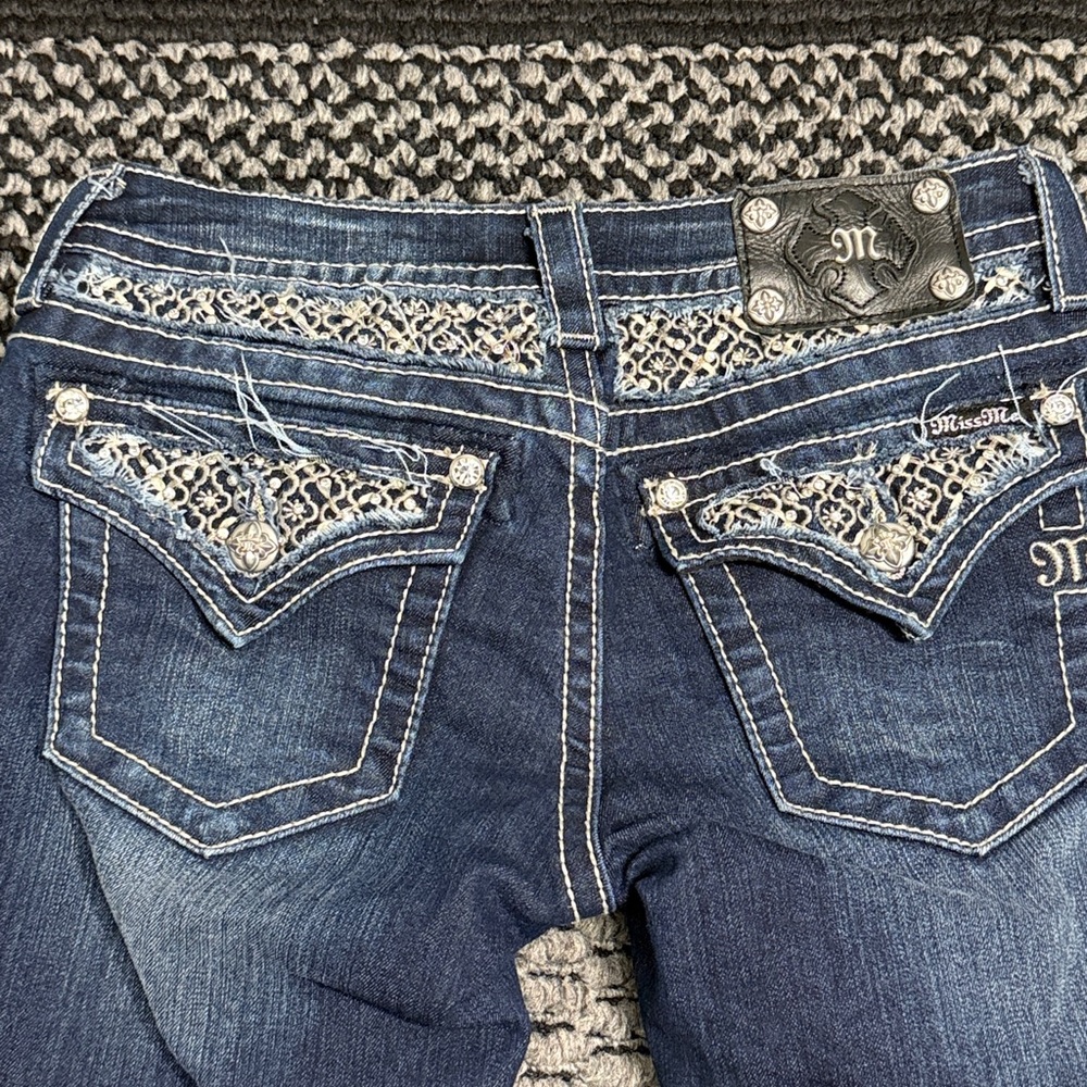 Miss Me Boot Cut Jeans Signature Rise Womens 27 Flap Pocket Embellished Festival - Picture 2 of 11